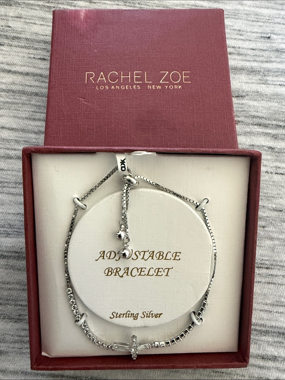 Rachel Zoe Silver Sterling Adjustable Bracelet with Sparkling Accents